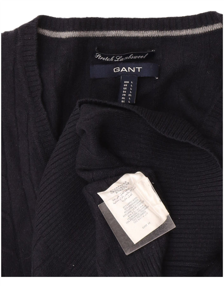 Suéter feminino Gant com decote em V Reino Unido 14 grande lã azul marinho
