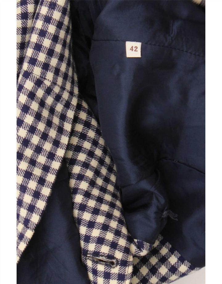 Jaqueta blazer feminina vintage com peito duplo IT 42 médio azul marinho guingão