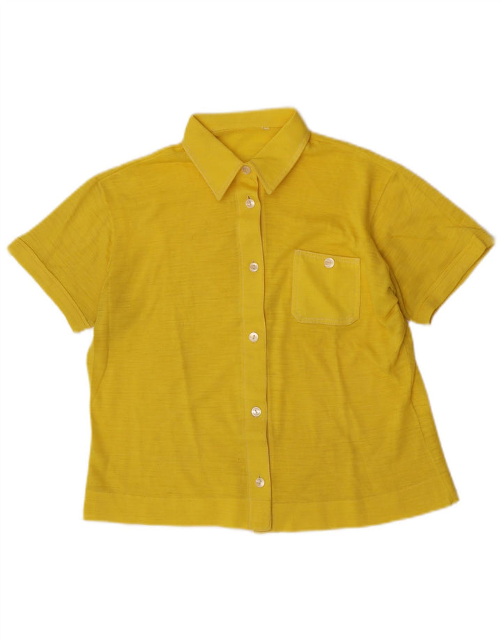 Camisa feminina vintage de manga curta UK 14 amarelo médio