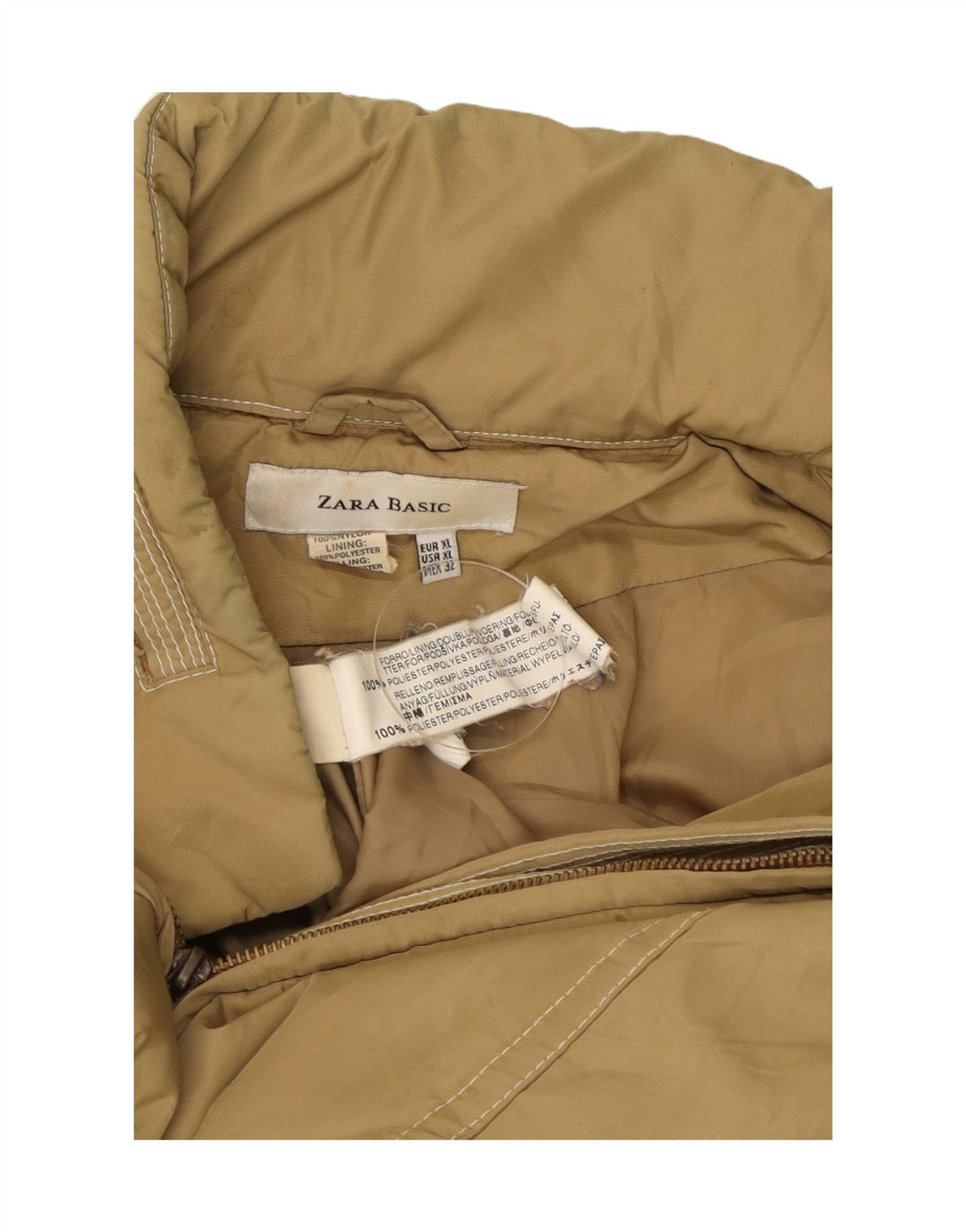 Jaqueta acolchoada feminina Zara UK 18 XL bege nylon