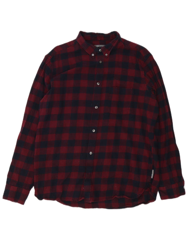 Camisa masculina de flanela French Connection 2XL algodão guingão cor de vinho