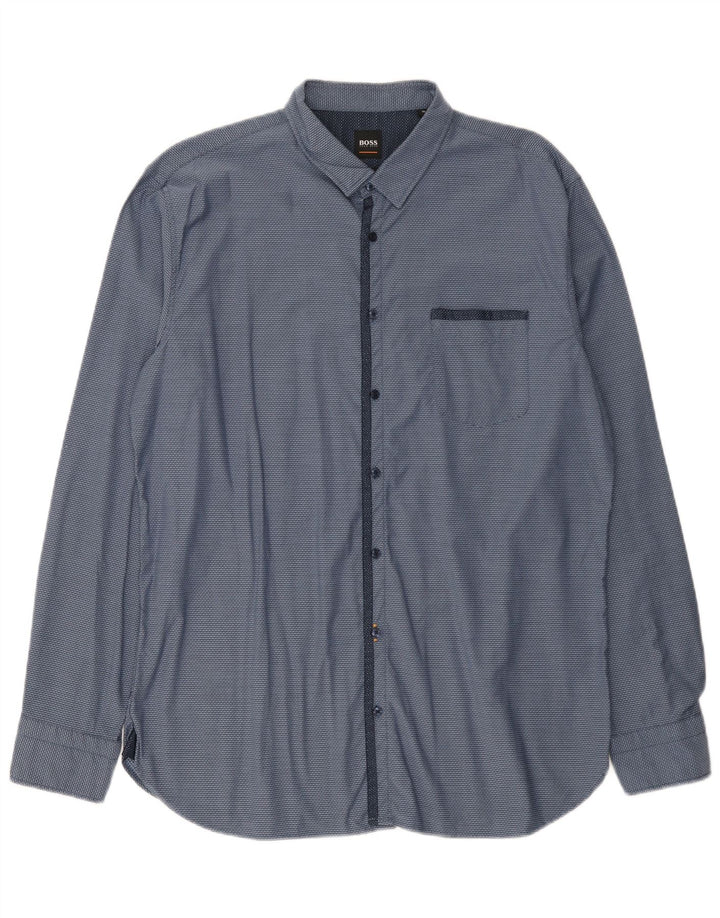 Camisa masculina Hugo Boss XL azul manchada