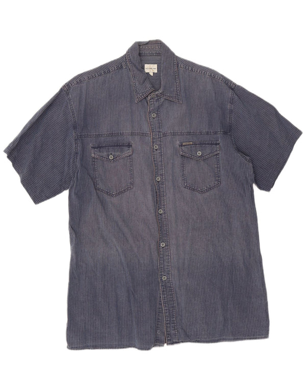 Camisa masculina de manga curta Calvin Klein Jeans XL azul marinho listrado