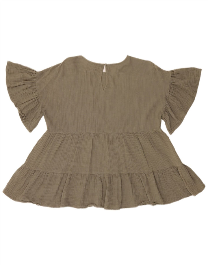 Blusa oversized feminina French Connection Top Reino Unido 8 algodão cáqui pequeno