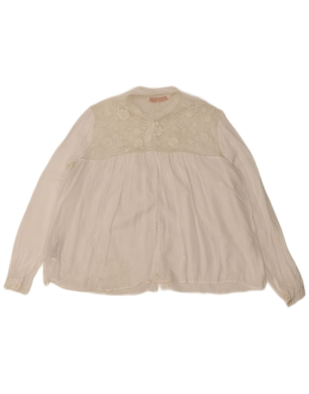 Blusa feminina Zara Trafaluc UK 14 poliéster floral branco médio