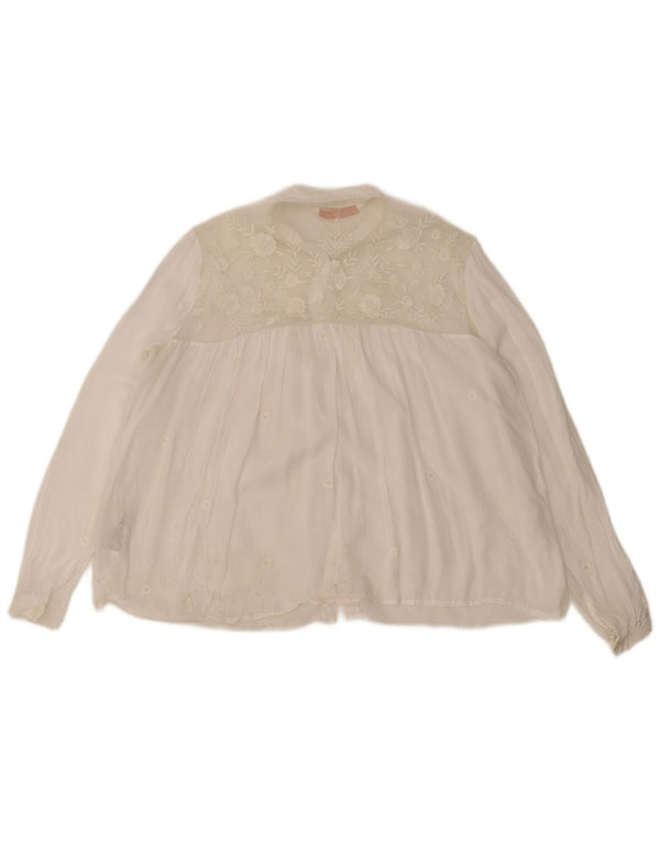 Blusa feminina Zara Trafaluc UK 14 poliéster floral branco médio