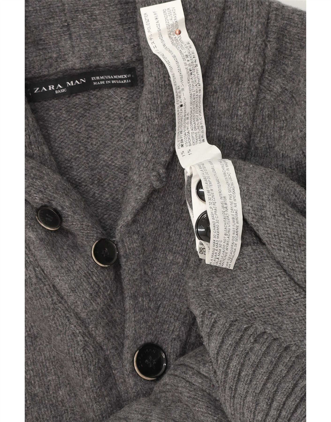 Suéter cardigã masculino Zara poliéster cinza médio