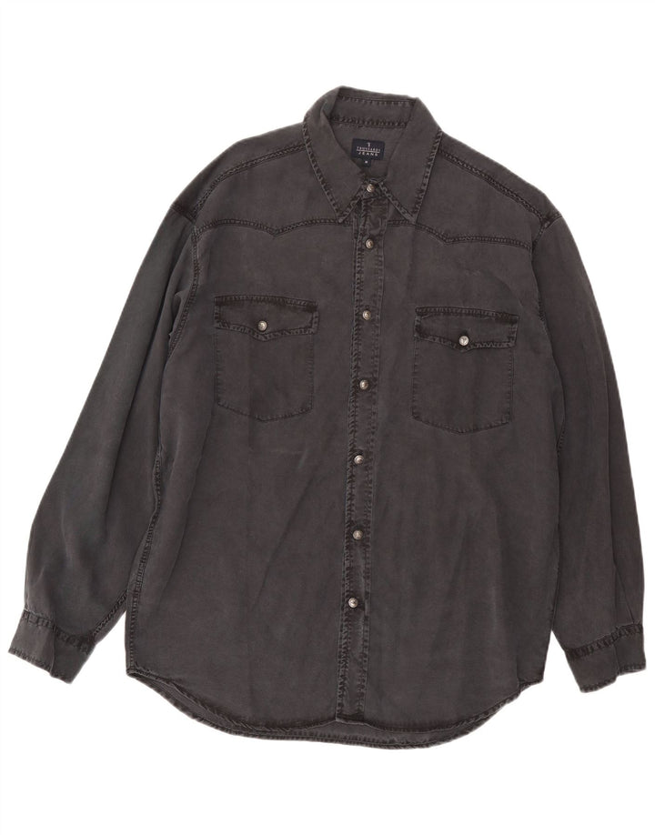 Trussardi Jeans Camisa jeans masculina cinza médio Tencel