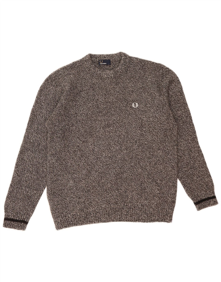 Suéter masculino Fred Perry com gola redonda, grande lã manchada cinza