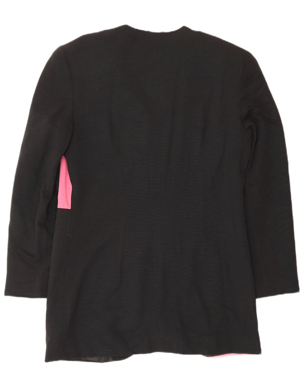 Jaqueta blazer feminina VINTAGE Longline Reino Unido 12 bloco colorido preto médio