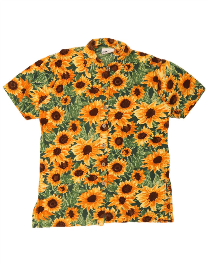 Camisa feminina vintage manga curta EU 38 média floral multicolorida