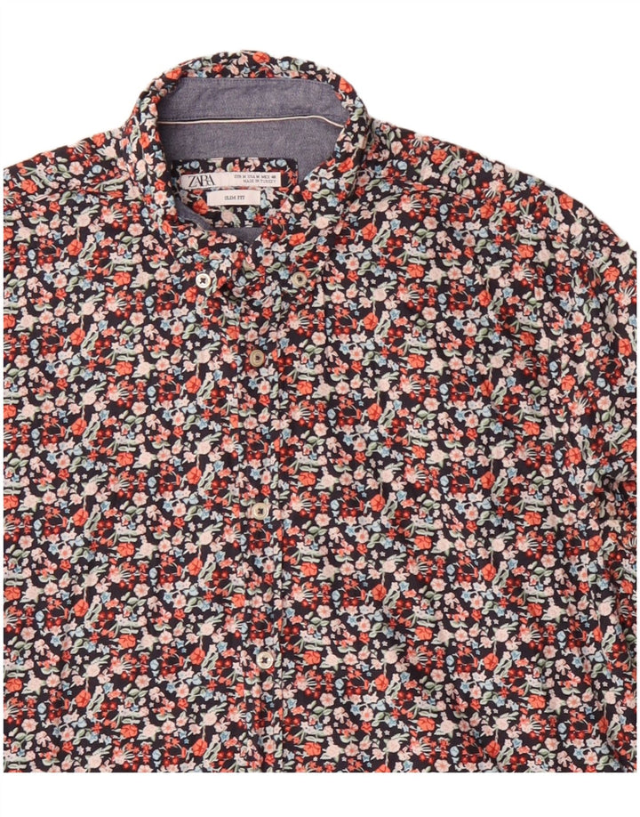 Camisa masculina Zara Slim Fit média floral multicolorida