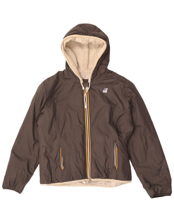 Jaqueta corta-vento masculina com capuz K-Way UK 38 poliamida cinza médio