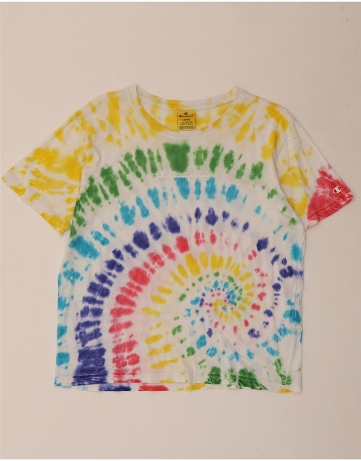 Camiseta feminina CHAMPION UK 16 grande algodão tie-dye multicolorido