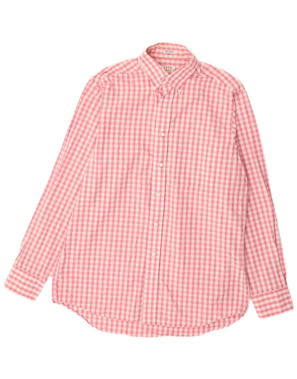 Camisa masculina IZOD de ajuste regular tamanho 15 1/2 algodão xadrez rosa médio