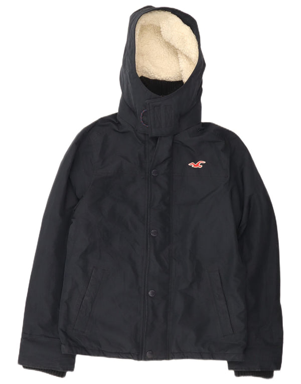Jaqueta corta-vento masculina Hollister com capuz Reino Unido 36 poliéster azul marinho pequeno