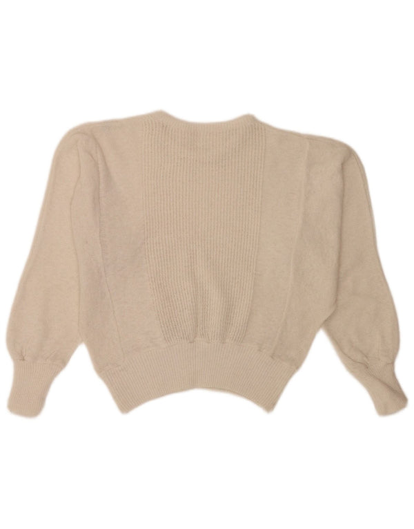 Suéter feminino vintage com gola redonda e batwing UK 14 grande off white