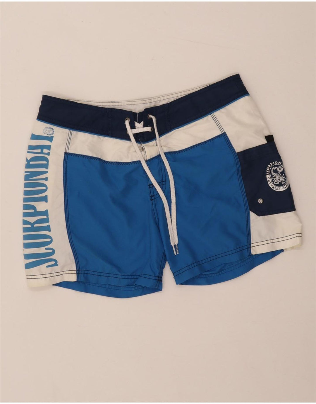 Shorts de natação masculino Scorpion Bay gráfico grande azul colorblock poliéster