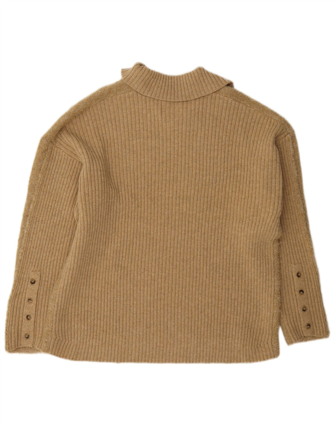 Suéter feminino Indi & Cold com gola polo e gola polo UK 14 lã bege médio