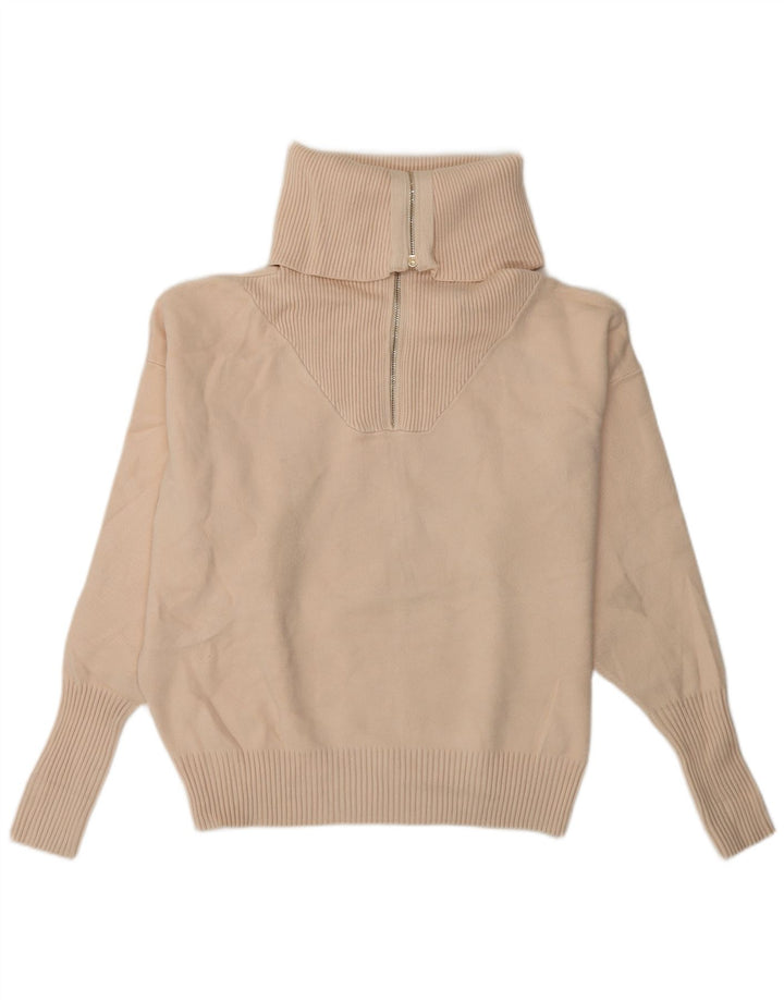 Suéter feminino ZARA com zíper e gola alta, Reino Unido 14 Médio Bege