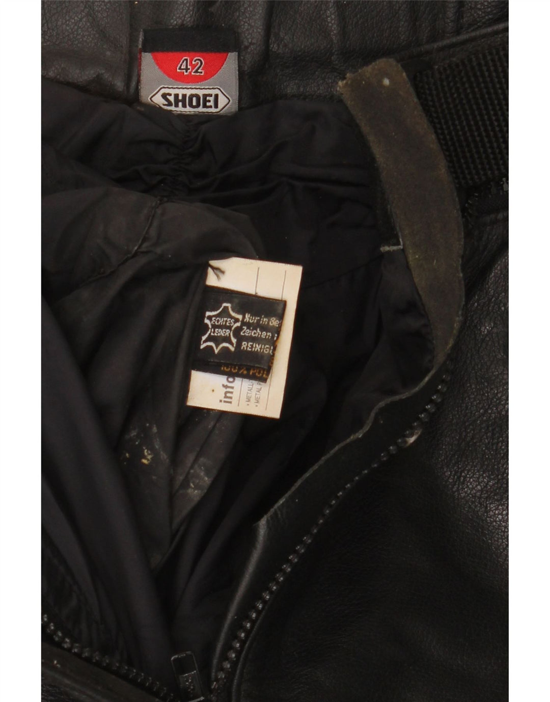 Calça feminina de couro para motociclista Shoei EU 42 médio W28 L21 couro preto