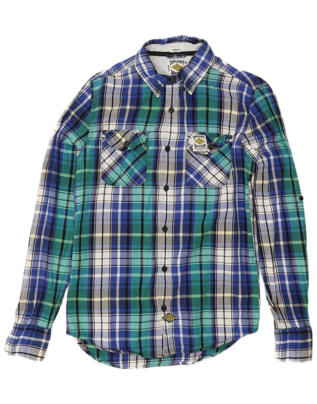 Camisa masculina de flanela SUPERDRY pequeno algodão xadrez azul