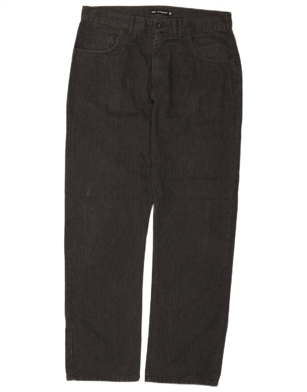 Calça masculina reta casual Marks & Spencer W34 L31 espinha de peixe cinza