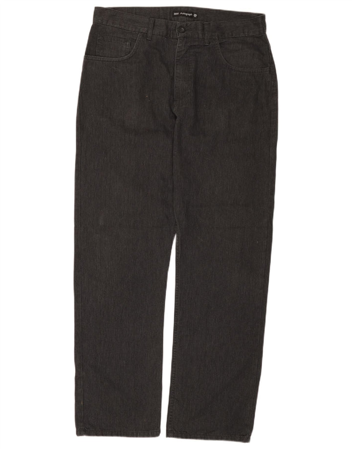 Calça masculina reta casual Marks & Spencer W34 L31 espinha de peixe cinza