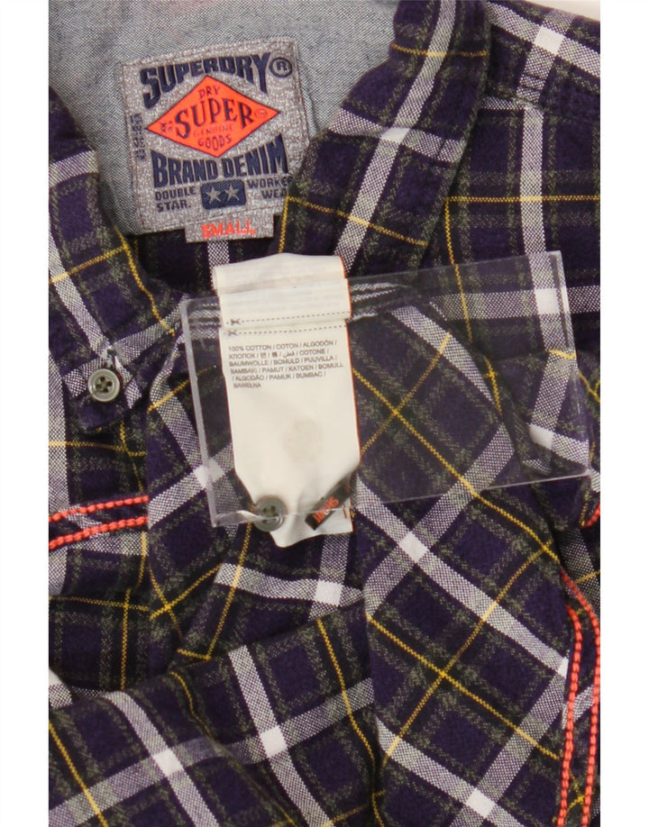 Camisa masculina de flanela SUPERDRY pequena roxa xadrez algodão
