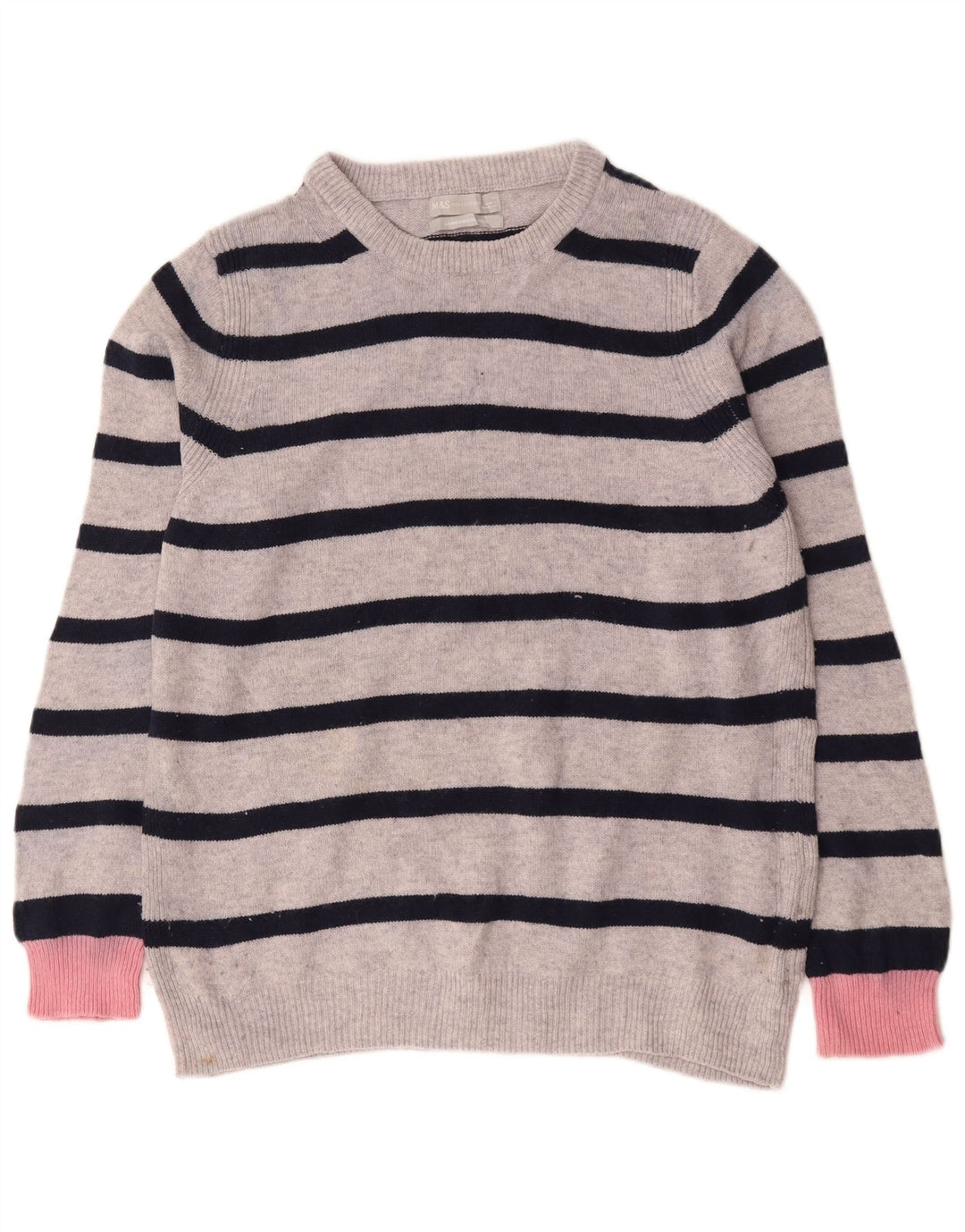 Suéter feminino Marks & Spencer com gola redonda e listrado cinza grande UK 16