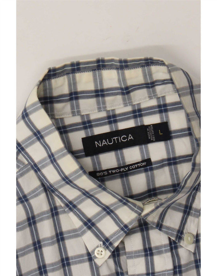 Camisa masculina Nautica grande algodão xadrez branco
