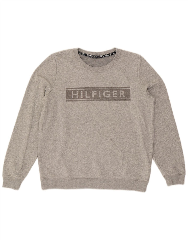 Tommy Hilfiger moletom gráfico feminino jumper UK 16 grande cinza