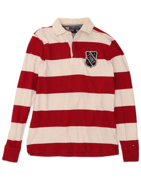 Camisa polo masculina Tommy Hilfiger vintage fit rugby pequena listrada vermelha