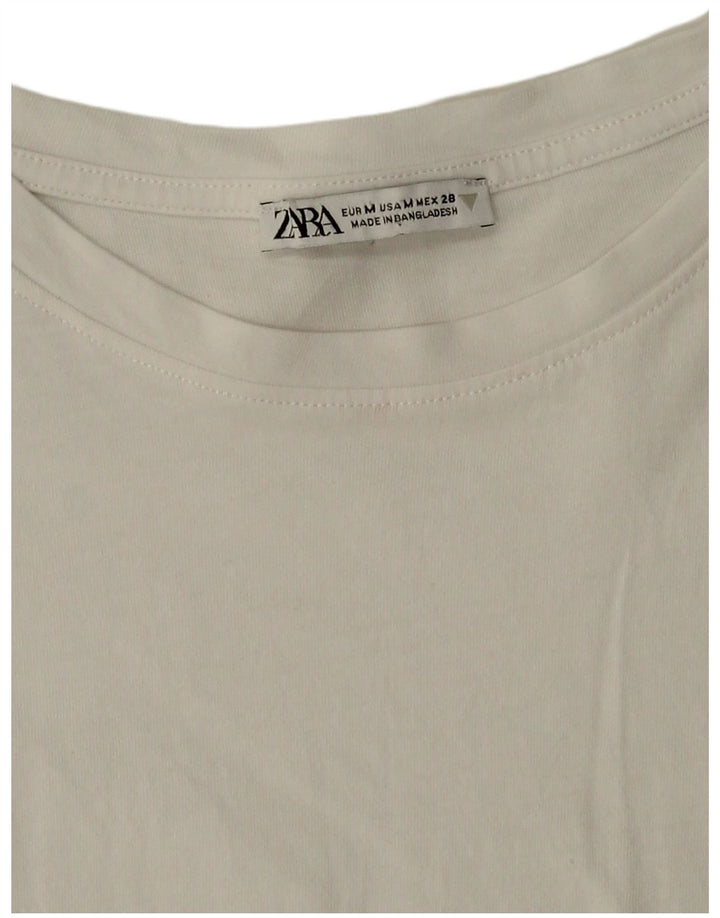 Zara Womens Crop T-Shirt Top UK 14 Médio Algodão Branco