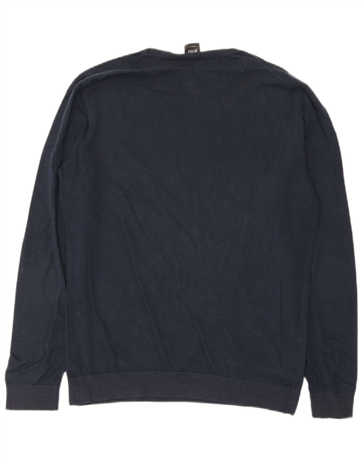 Suéter masculino Hugo Boss com gola redonda grande azul marinho