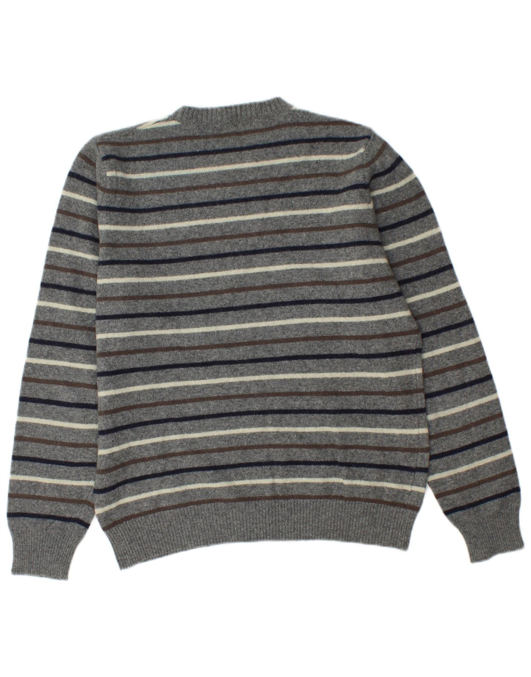Suéter masculino Benetton com gola redonda listrado cinza médio