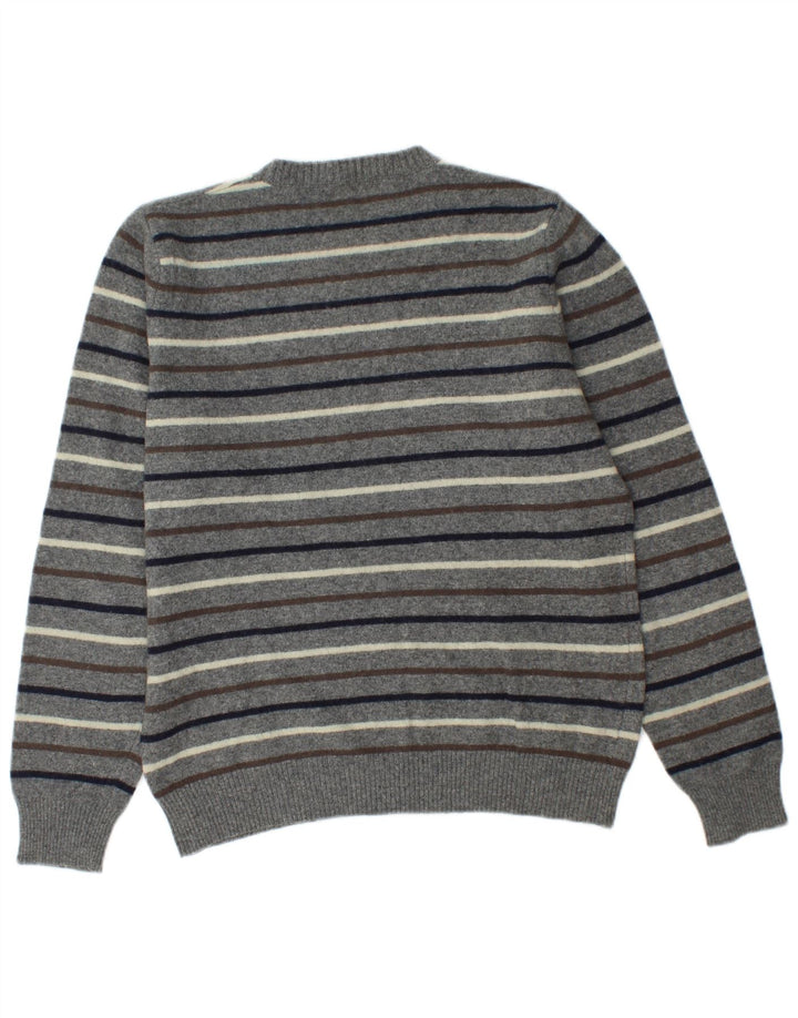 Suéter masculino Benetton com gola redonda listrado cinza médio