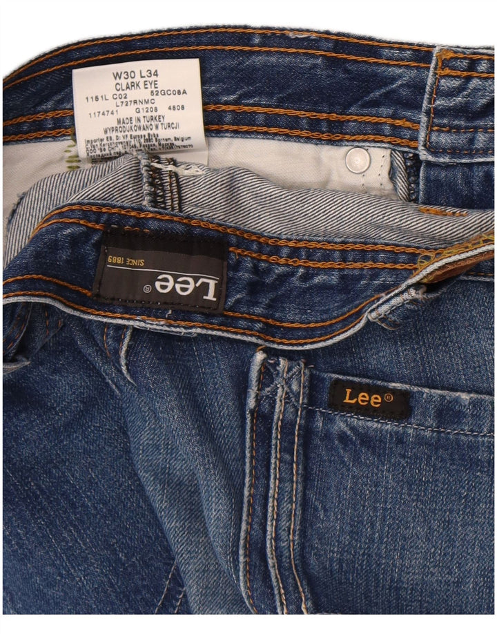 Lee Mens Clark Eye Distressed Straight Jeans W30 L30 Azul Algodão