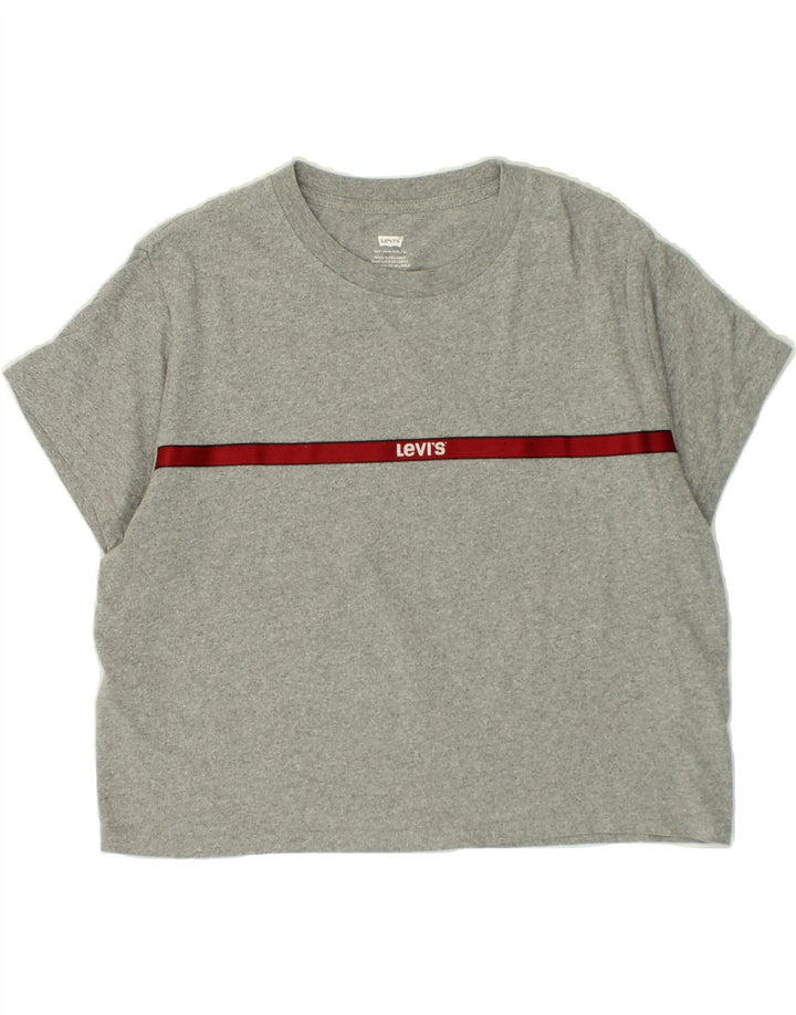 LEVI'S Womens Crop T-Shirt Top UK 14 Medium Grey Cotton Vintage Levi's and Second-Hand Levi's from Messina Hembry 