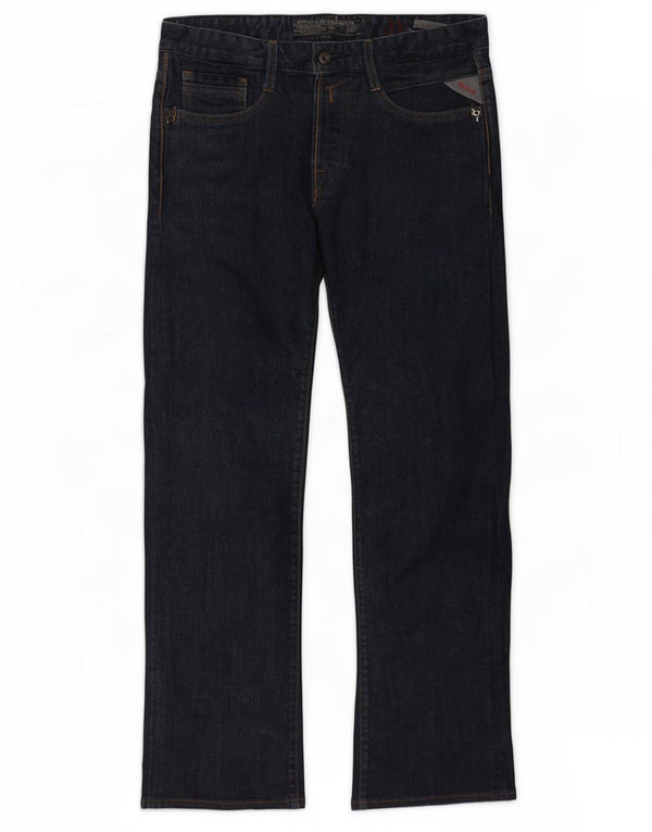 Replay Mens Billstrong Straight Jeans W31 L32 Azul Marinho Algodão