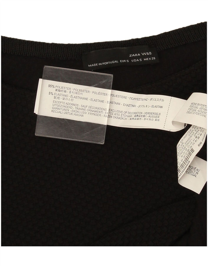 Top feminino Zara manga 3/4 UK 10 pequeno poliéster preto