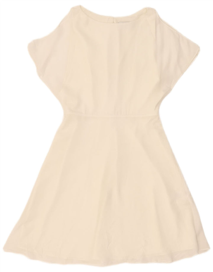 Vestido feminino Reiss A-Line UK 10 pequeno poliéster branco
