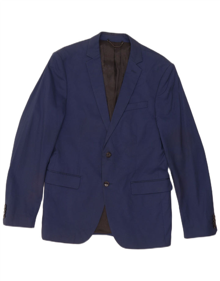 Jaqueta blazer masculina Zara com 2 botões EU 50 algodão azul marinho médio