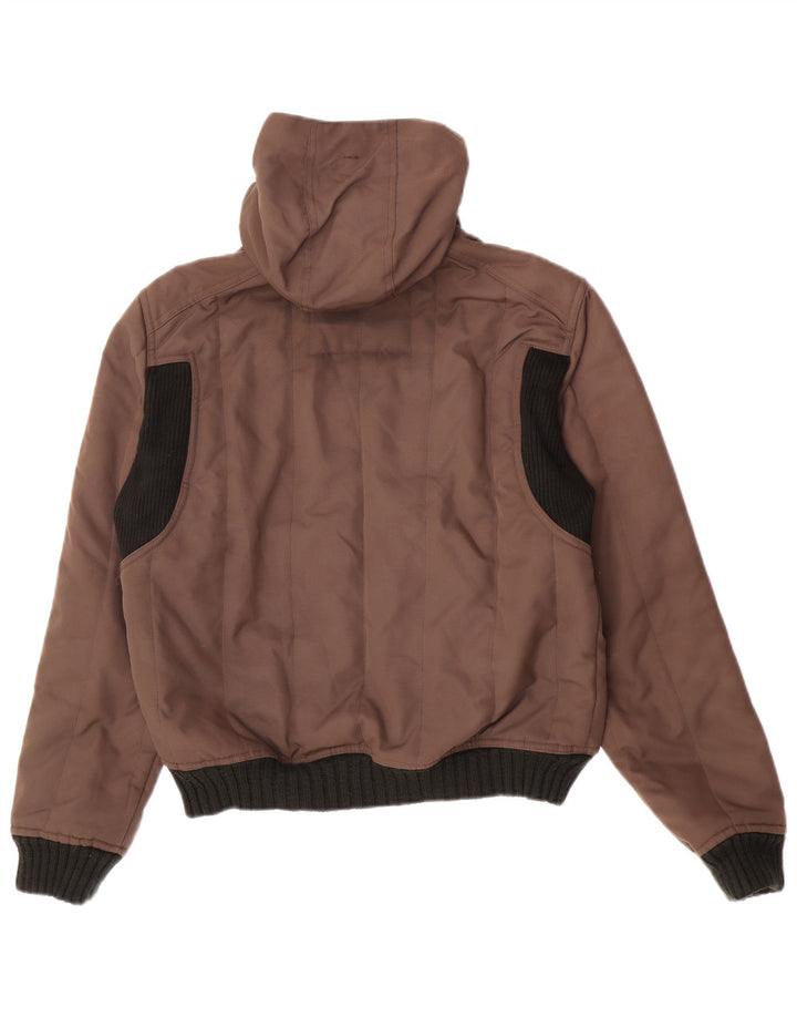 Jaqueta bomber com capuz masculina vintage UK 38 poliéster marrom médio Colourblock