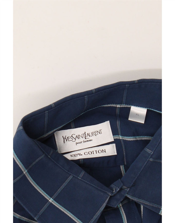 Camisa masculina Yves Saint Laurent XL azul xadrez algodão