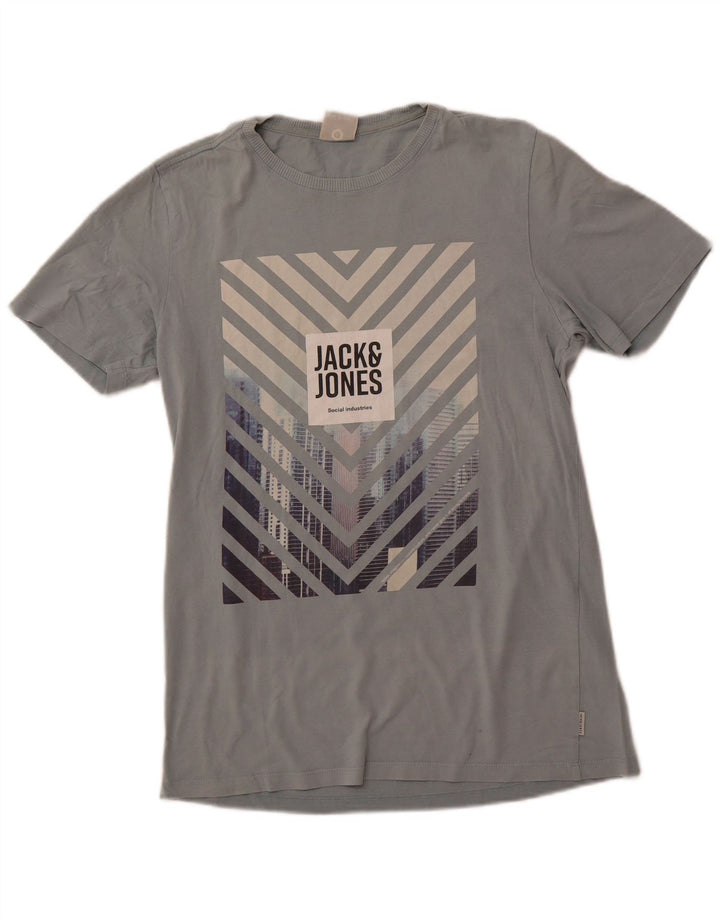 Camiseta masculina JACK & JONES com estampa gráfica pequena de algodão azul