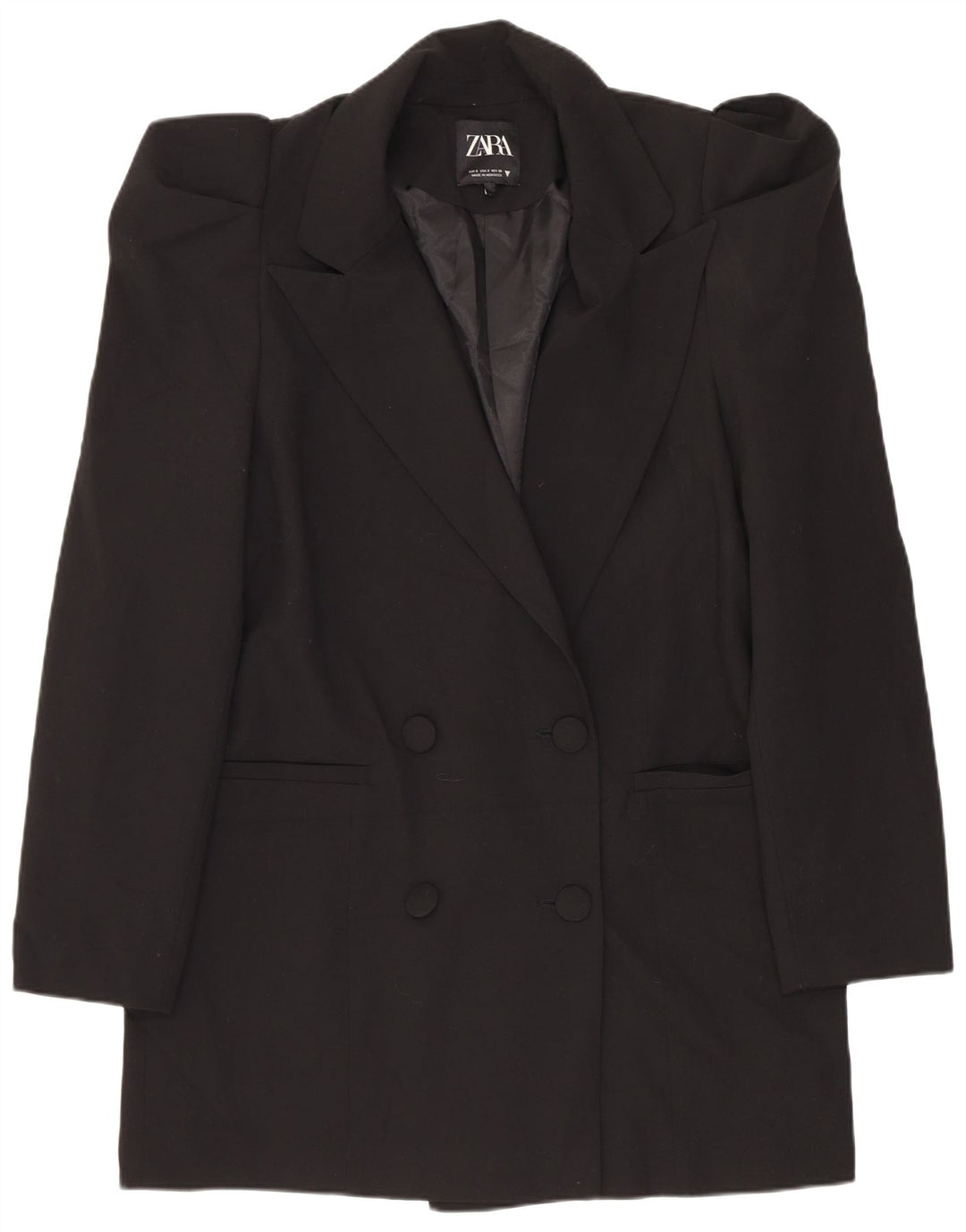 Jaqueta blazer feminina Zara com peito duplo grande, Reino Unido 10, pequena, preta