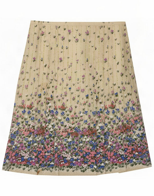 Saia plissada feminina vintage grande W32 floral bege