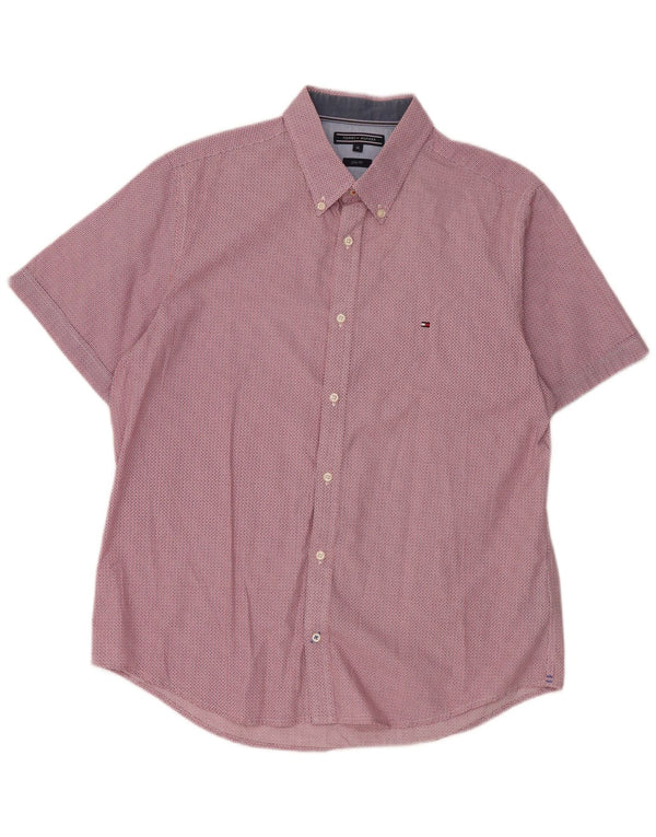Camisa masculina de manga curta Slim Fit Tommy Hilfiger XL vermelho algodão geométrico