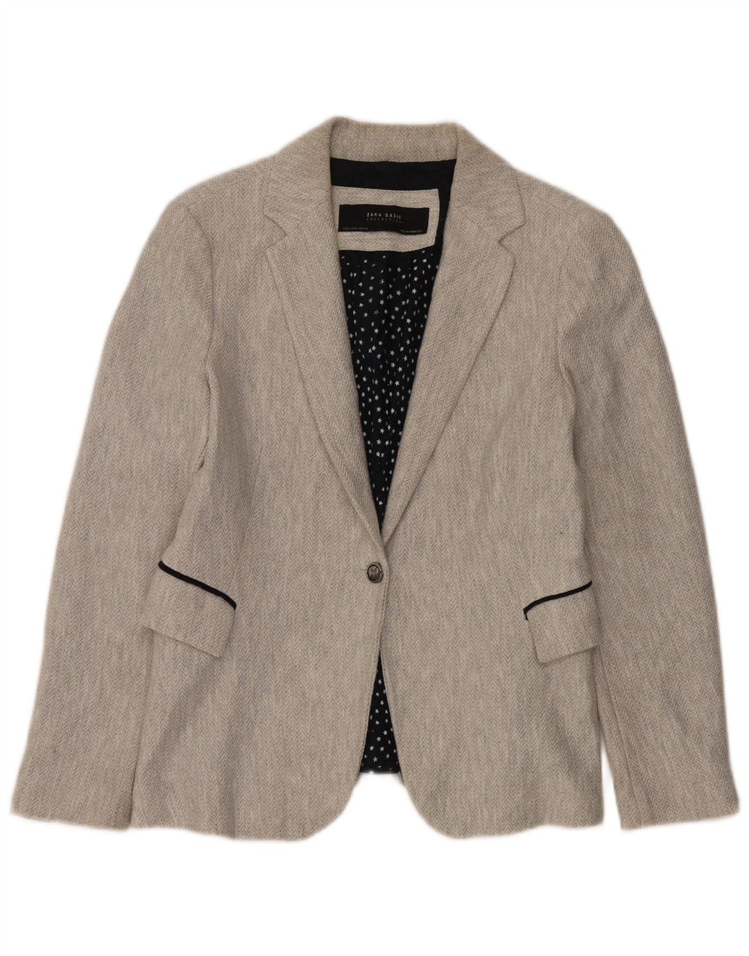 Jaqueta blazer feminina Zara com 1 botão Reino Unido 16 grande espinha de peixe cinza